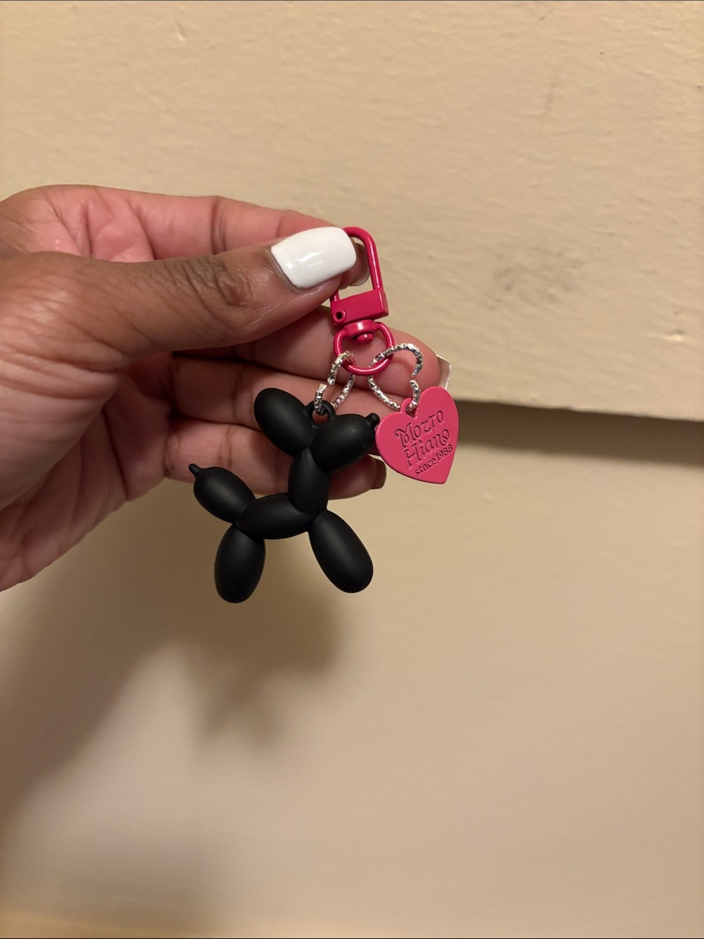 Black Balloon Dog Keychain with Pink Hardware